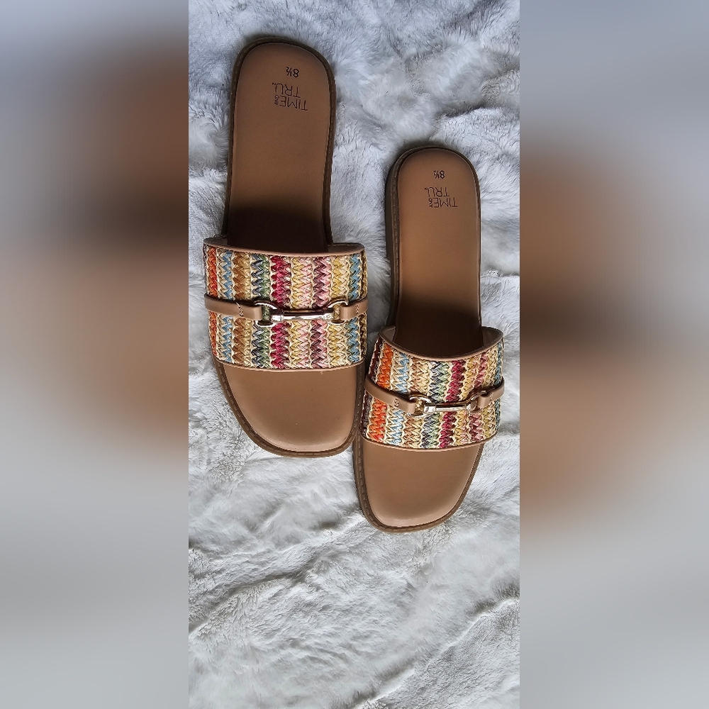 Time and Tru Women's Colorful Woven Slide Sandals